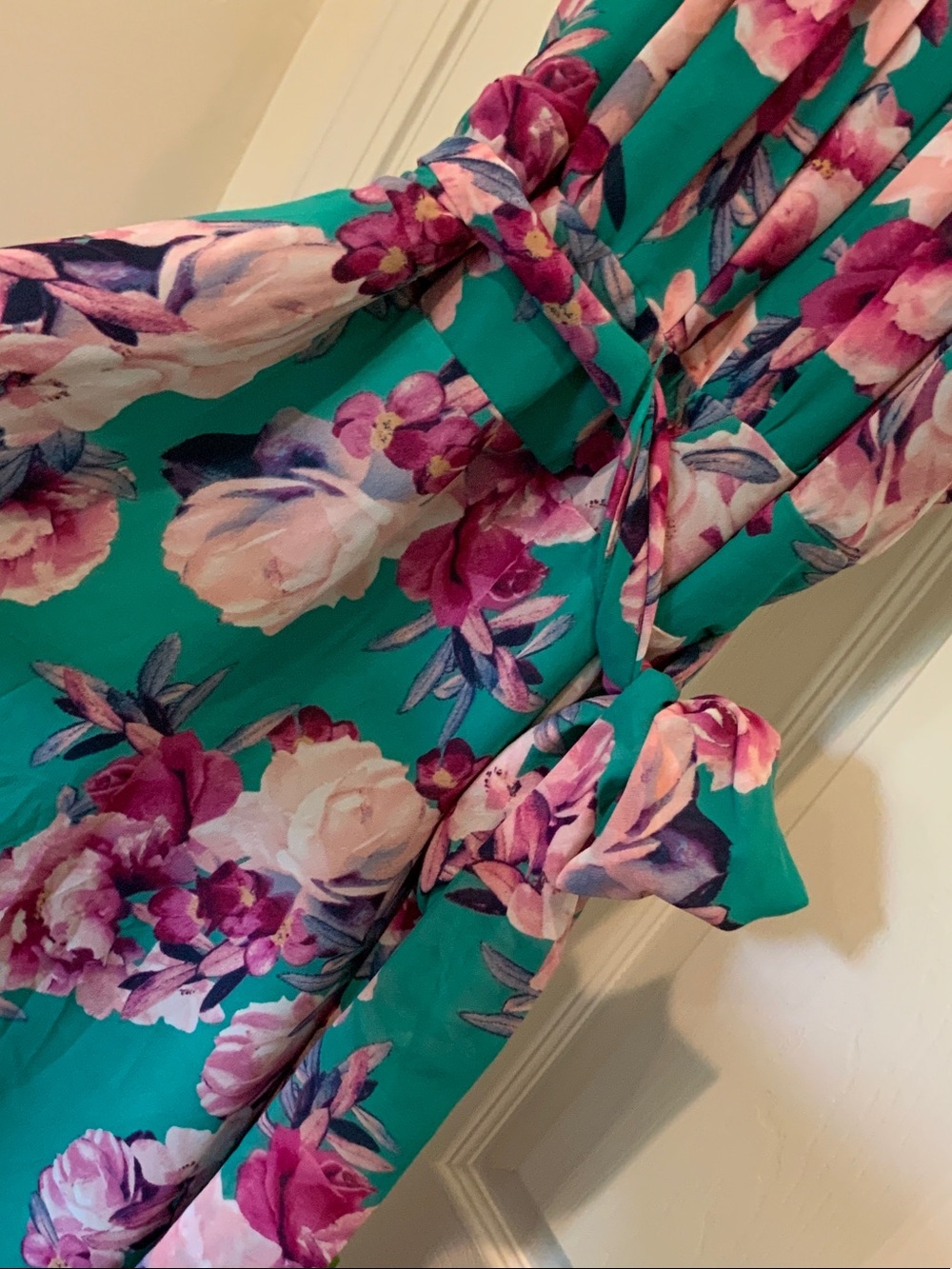 R&K Teal Floral Maxi Dress with Pink & Purple Blooms - Picture 4 of 6